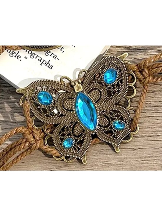 Bohemian Butterfly Belt With Beads & Adjustable Rope Design Brown & Turquoise Ac